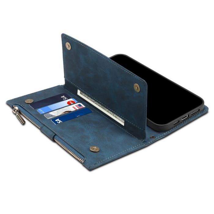 A-One Brand - iPhone 14 Plnboksfodral Flap Zipper Strap - Bl