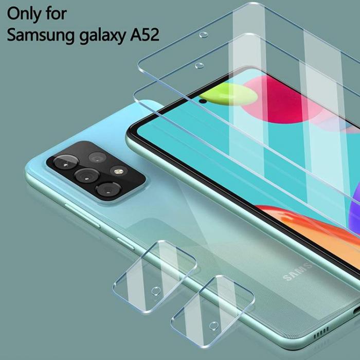 A-One Brand - Galaxy A52 5G [4-PACK] 2 X Kameralinsskydd i Hrdat Glas + 2 X Hrdat glas