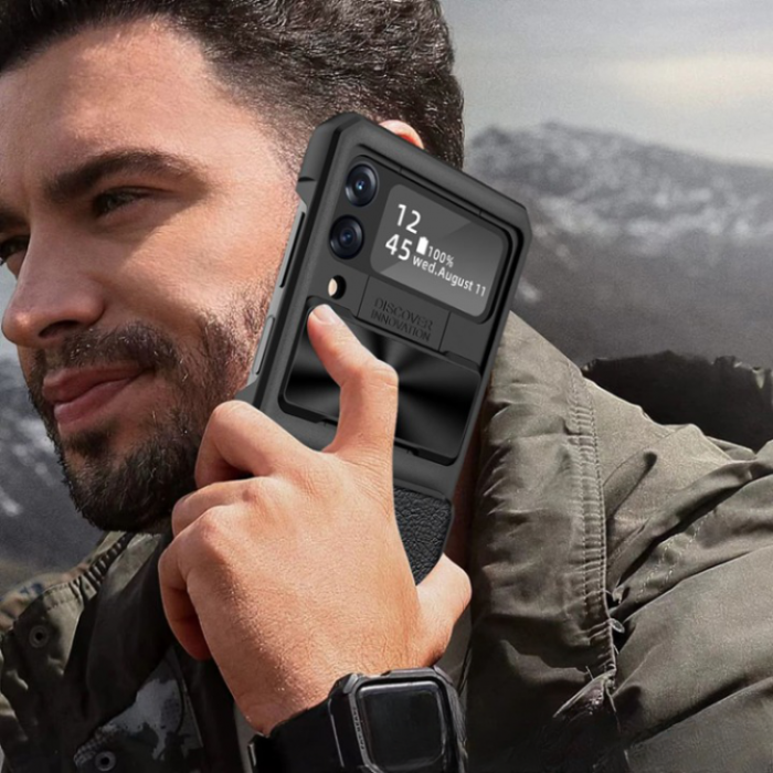 A-One Brand - Galaxy Z Flip 4 Mobilskal Korthllare Kamera Slider - Svart