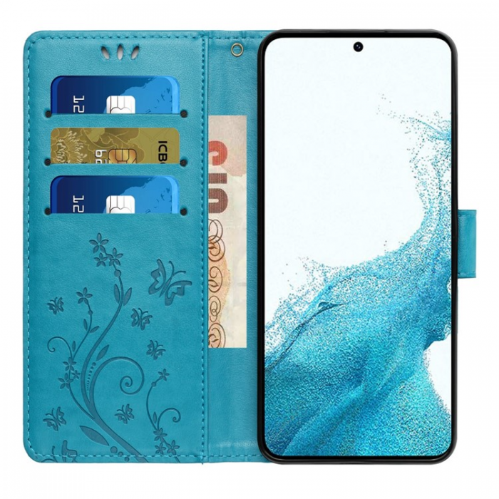 A-One Brand - Galaxy S23 Plus Plnboksfodral Imprinting Flower Butterfly - Bl