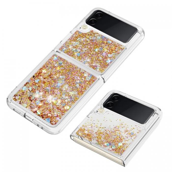 A-One Brand - Galaxy Z Flip 4 Skal Liquid Floating Glitter - Guld