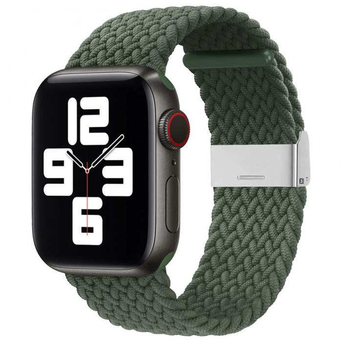 A-One Brand - Apple Watch 2/3/4/5/6/7/SE (42/44/45/49 mm) Armband Braided Tyg - Grn