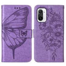 A-One Brand - Butterfly Flower Imprinted Plånboksfodral Xiaomi 12 Pro - Lila