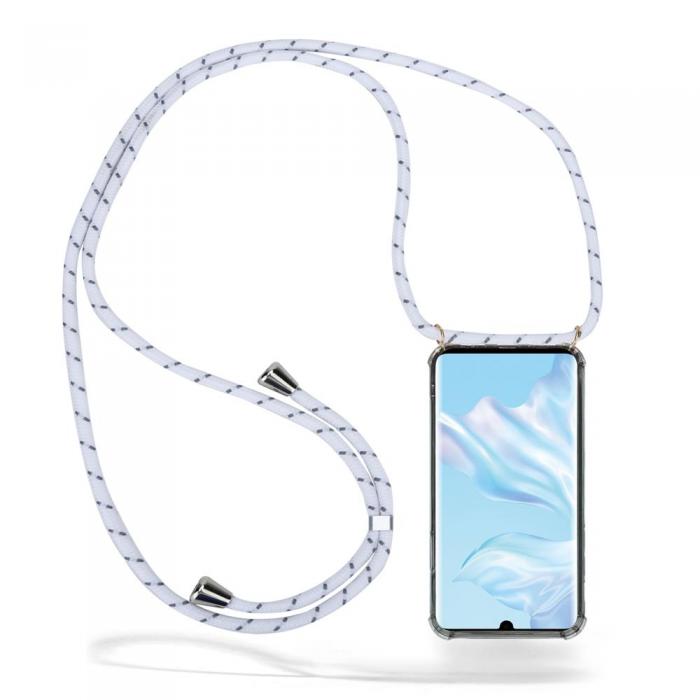 CoveredGear-Necklace - Boom Huawei P30 Pro mobilhalsband skal - White Stripes Cord