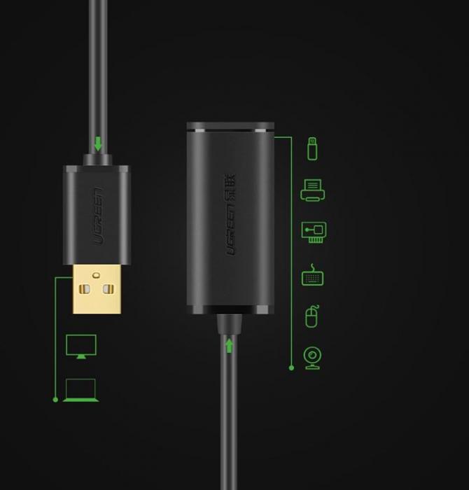 Ugreen - Ugreen Active Frlngning USB 2.0 Kabel 10 m - Svart