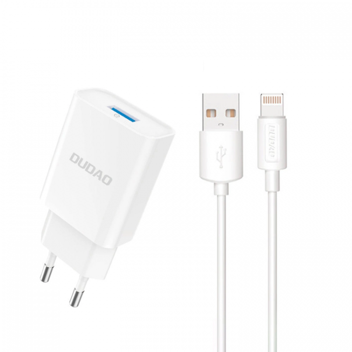 Dudao - Dudao Vggladdare USB-A Med Lightning Kabel - Vit