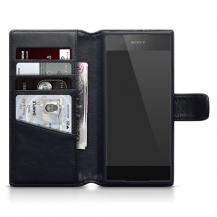 A-One Brand - Plånboksfodral av äkta läder till Sony Xperia XA - Svart