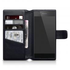 A-One Brand - Plånboksfodral av äkta läder till Sony Xperia XA - Svart