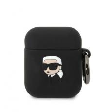 KARL LAGERFELD - Karl Lagerfeld AirPods 1/2 Skal Silicone Karl Head 3D - Svart