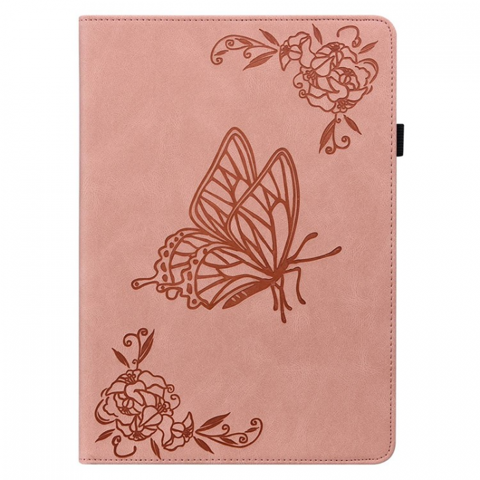 A-One Brand - iPad 10.9 (2022) Fodral Butterfly Flower Imprinted - Rosa