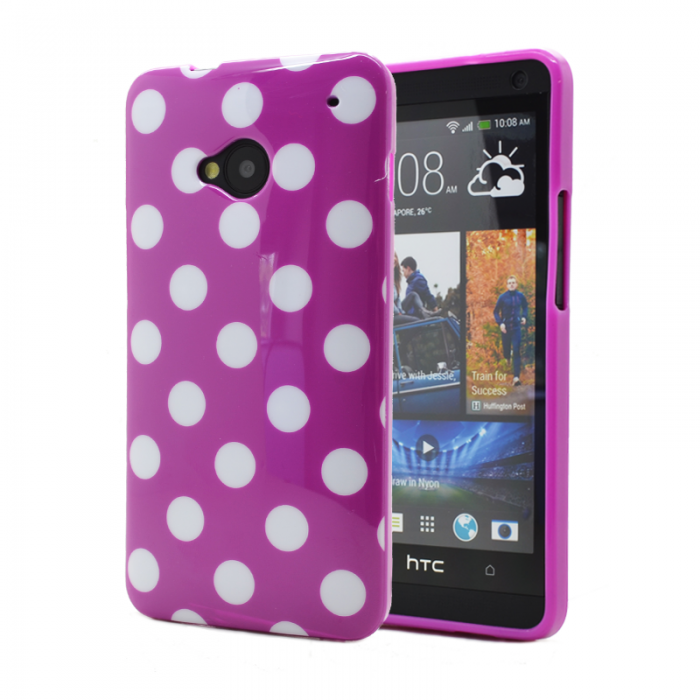 UTGATT4 - Polka dots FlexiSkal till HTC ONE / HTC M7 (Lila)