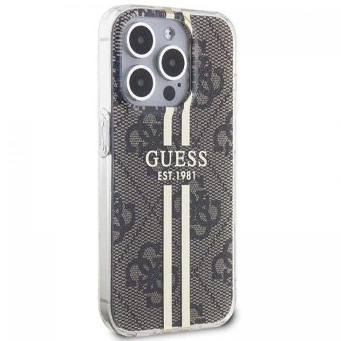 Guess - Guess iPhone 15 Pro Mobilskal 4G Gold Stripes - Brun