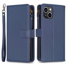 A-One Brand - iPhone 15 Plus Plånboksfodral Zipper Flip - Blå