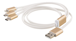 Epzi - EPZI 3in1 Multiladdare, USB-C, Lightning, microUSB, USB-A, 1m, vit