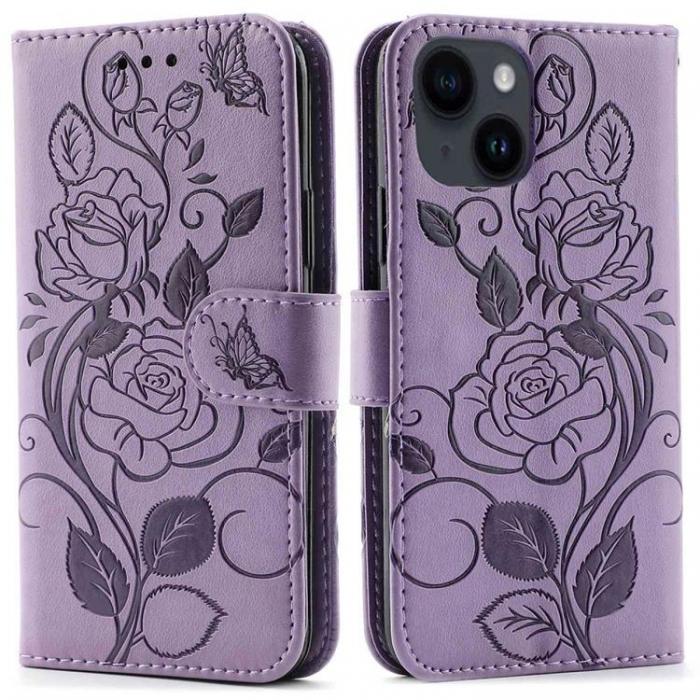 A-One Brand - iPhone 14 Plus Plnboksfodral Imprinted Roses - Lila