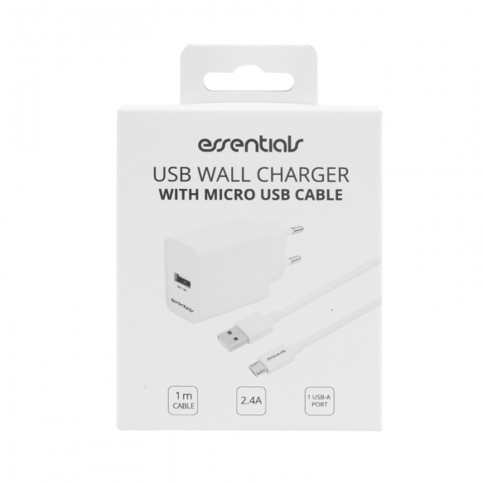 UTGATT1 - Essentials Vggladdare 12W USB-A Micro USB Kabel 1m - Vit