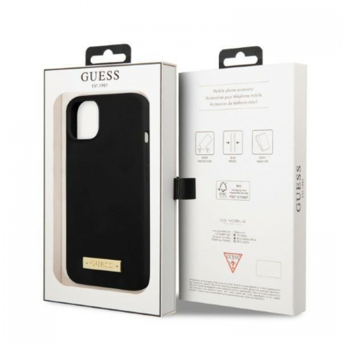 Guess - Guess iPhone 13 Mini Skal MagSafe Silicone Logo Plate - Svart
