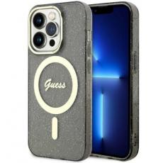 Guess - Guess iPhone 14 Pro Max Mobilskal MagSafe Glitter Guld - Svart