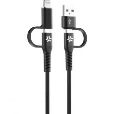Celly - CELLY 4-i-1 USB-C till USB-C/Lightning Kabel Max 60W 2m - Svart