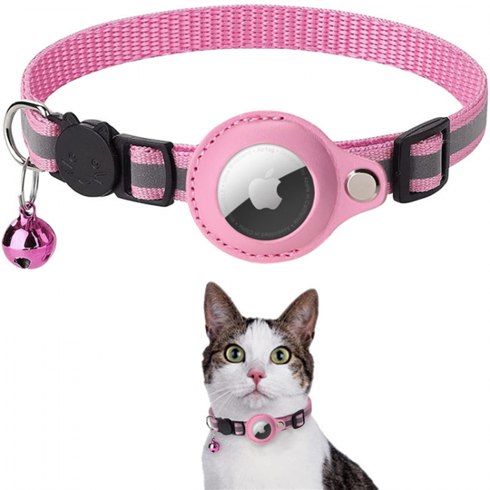 A-One Brand - Airtag Skal Cat Collar med Breakaway Bell - Rosa