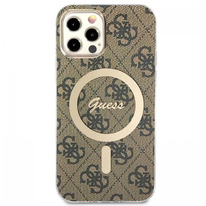 Guess - Guess iPhone 12/12 Pro Magsafe Skal 4G Print + Trdls Laddare - Brun