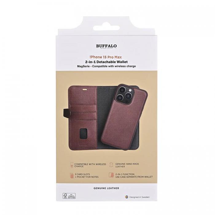 BUFFALO - Buffalo iPhone 15 Pro Max Plnboksfodral 3 Kort Magsafe - Brun