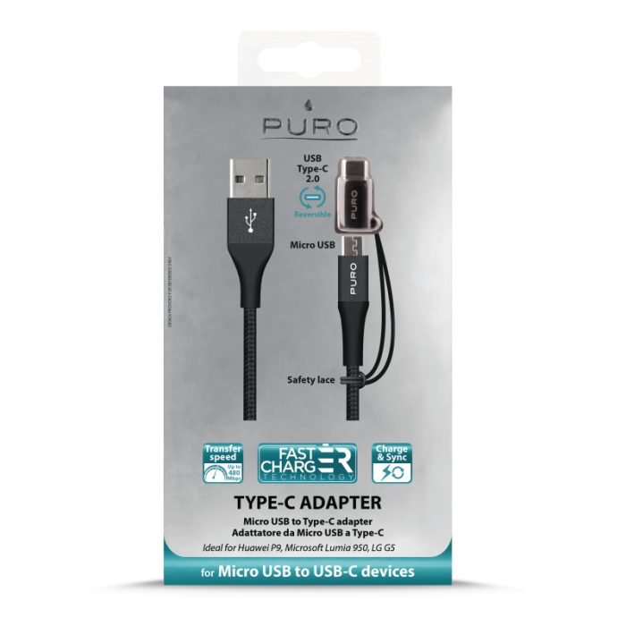 UTGATT1 - Puro - MicroUSB - USB-C Adapter - Svart