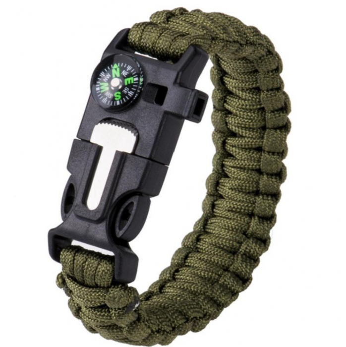 A-One Brand - [1-PACK] verlevnadsarmband Paracord l kompass, visselpipa, flintbrandstartare