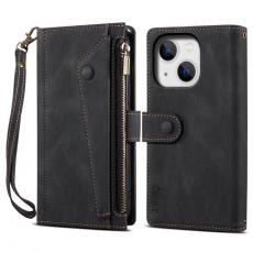 A-One Brand - iPhone 14 Plus Plånboksfodral Flap Zipper Strap - Svart