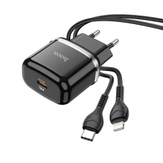 Hoco - Hoco Väggladdare USB-C Med UAB C Till Lightning Kabel - Svart