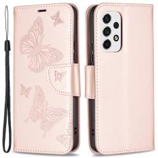 A-One Brand - Butterfly Imprinted Plånboksfodral Galaxy A53 5G - Rosa Guld
