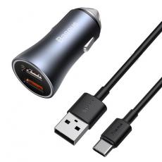 BASEUS - Baseus Snabb Billaddare 2x USB 40 W USB-C Kabel - Grå