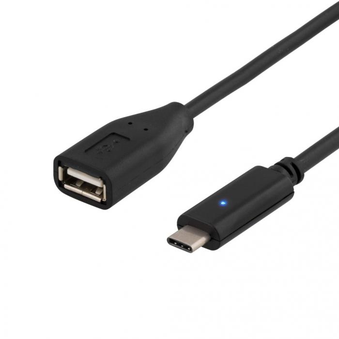 UTGATT4 - DELTACO USB 2.0 kabel, Typ C - Typ A hona, 0.25m, svart