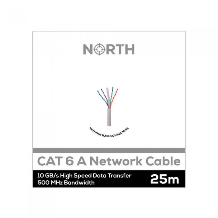 North - NORTH Ntverkskabel Cat6A UTP Vit 25m kontaktls Solid 10Gb/s