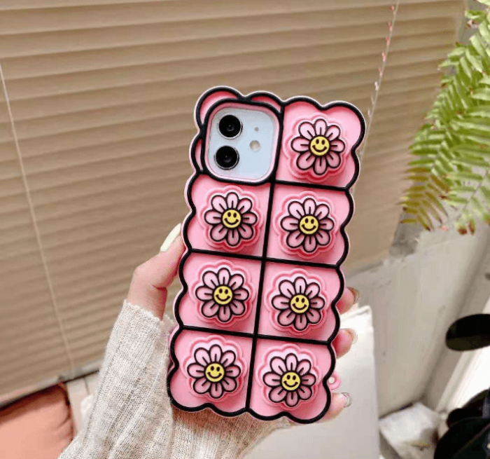 Fidget Toys - Smiley Flower Pop it Fidget Skal till iPhone 7/8/SE 2020 - Rosa