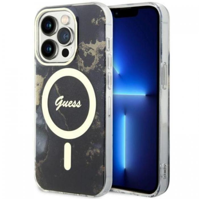 Guess - Guess iPhone 14 Pro Mobilskal MagSafe Guld Marble - Svart