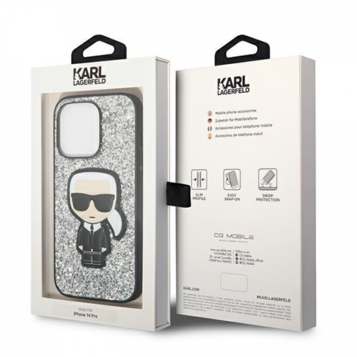 KARL LAGERFELD - Karl Lagerfeld iPhone 14 Pro Max Skal Glitter Flakes Ikonik - Silver