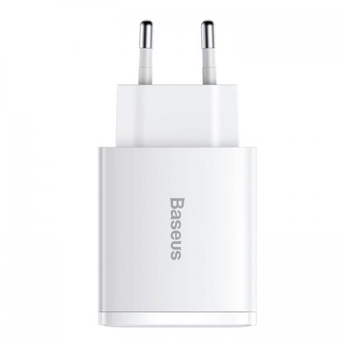 BASEUS - Baseus Compact Vggladdare USB-C Till 2x USB 30W - Vit