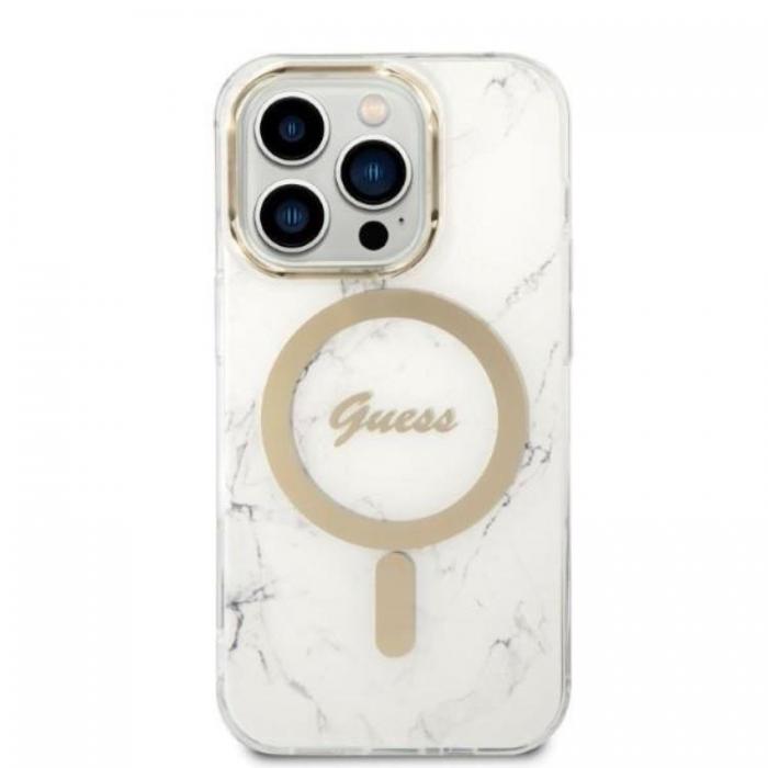 UTGATT1 - GUESS iPhone 14 Pro Magsafe Skal Marble + Trdls Laddare - Vit