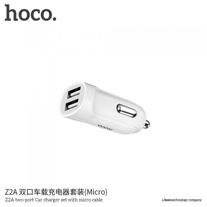 UTGATT1 - HOCO Billaddare double USB port 2,4A med Micro Kabel Z2A Vit