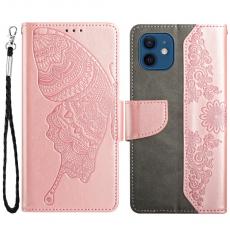 OEM - Fjärilar iPhone 12/12 Pro Plånboksfodral - Rose Gold