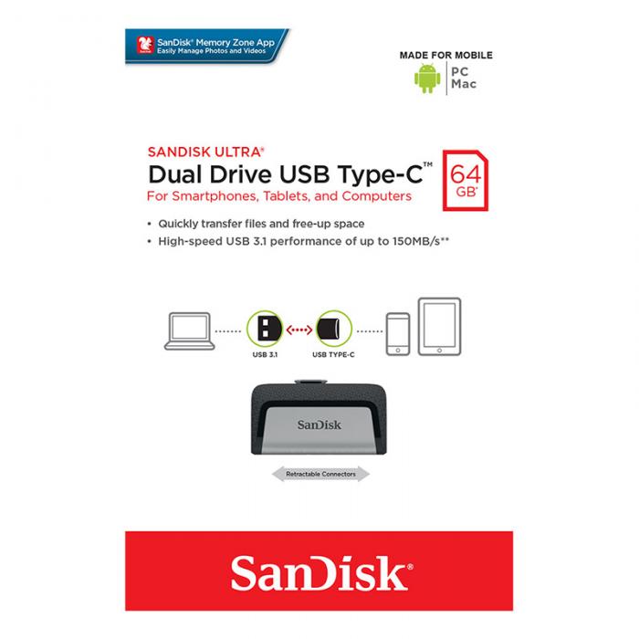 UTGATT5 - SANDISK ULTRA DUAL DRIVE USB TYPE-CTM FLASH DRIVE 64GB