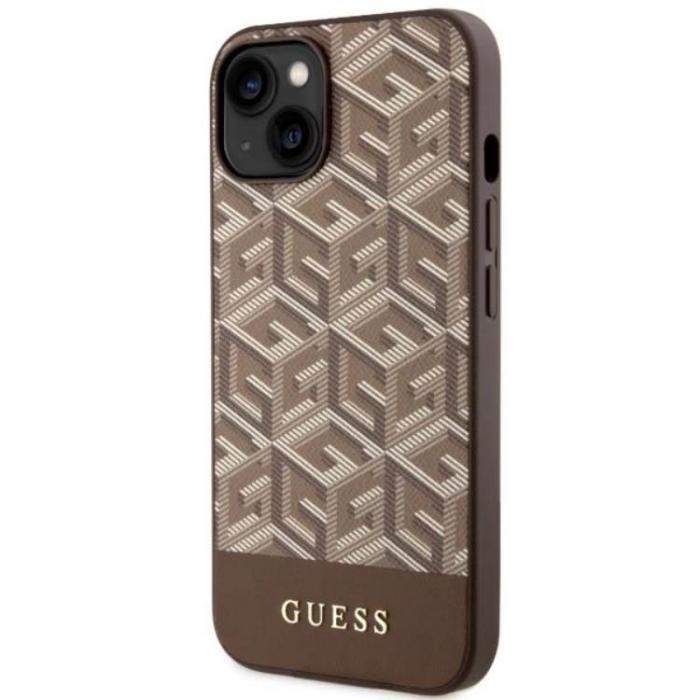 Guess - Guess iPhone 14 Mobilskal MagSafe GCube Stripes - Brun