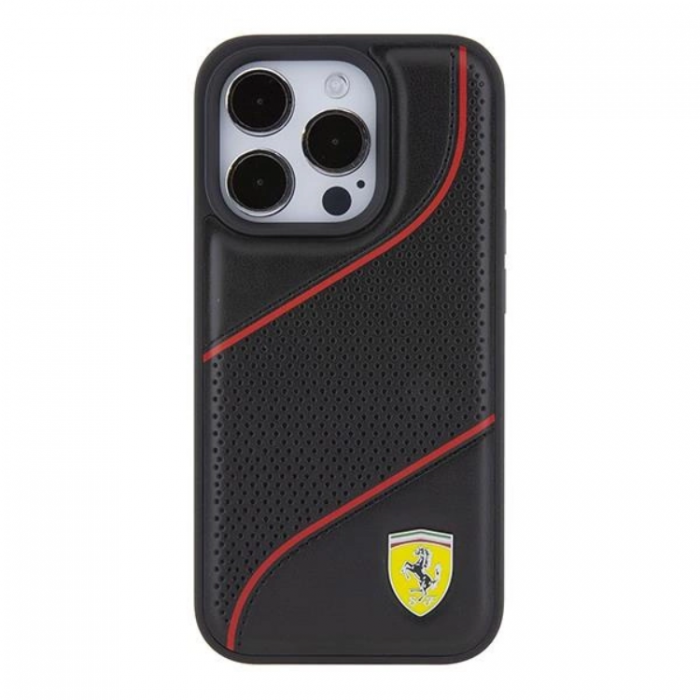 Ferrari - Ferrari iPhone 15 Pro Mobilskal Perforated Waves Metal Logo - Svart