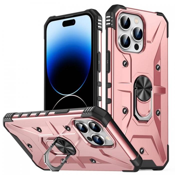 A-One Brand - iPhone 14 Pro Skal Ringhllare Armor - Rosa Guld