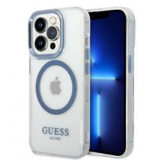 Guess - GUESS iPhone 14 Pro Max Skal Magsafe Metal Outline - Blå