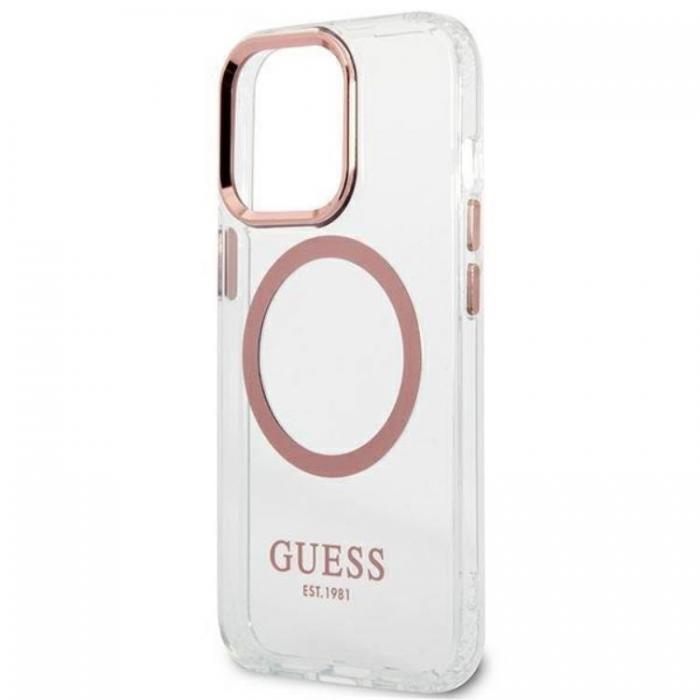 Guess - Guess iPhone 13 Pro Skal Magsafe Metal Outline - Rosa