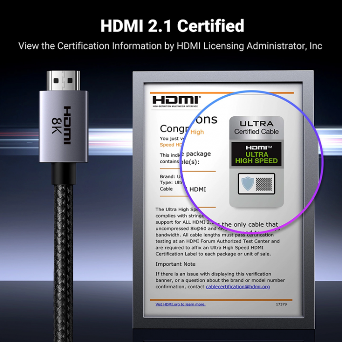 Ugreen - Ugreen HD171 Kabel med HDMI 2.1 8K 1m - Gr