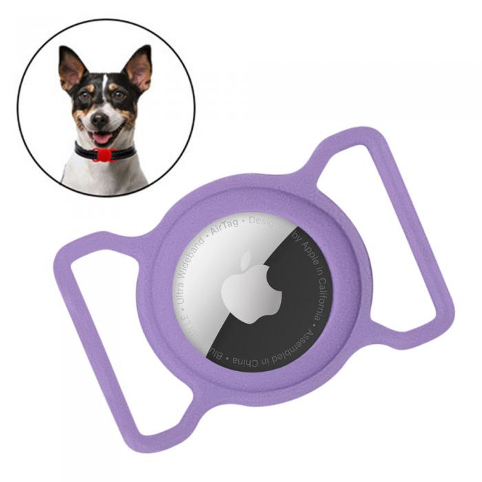 UTGATT5 - Silicone Pet Dog Cat Collar Skal Apple AirTag - Lila