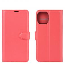 OEM - Litchi Läder Plånboksfodral iPhone 12 Mini - Röd